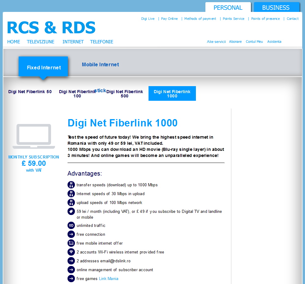 rcs-rds Internet pricing in English